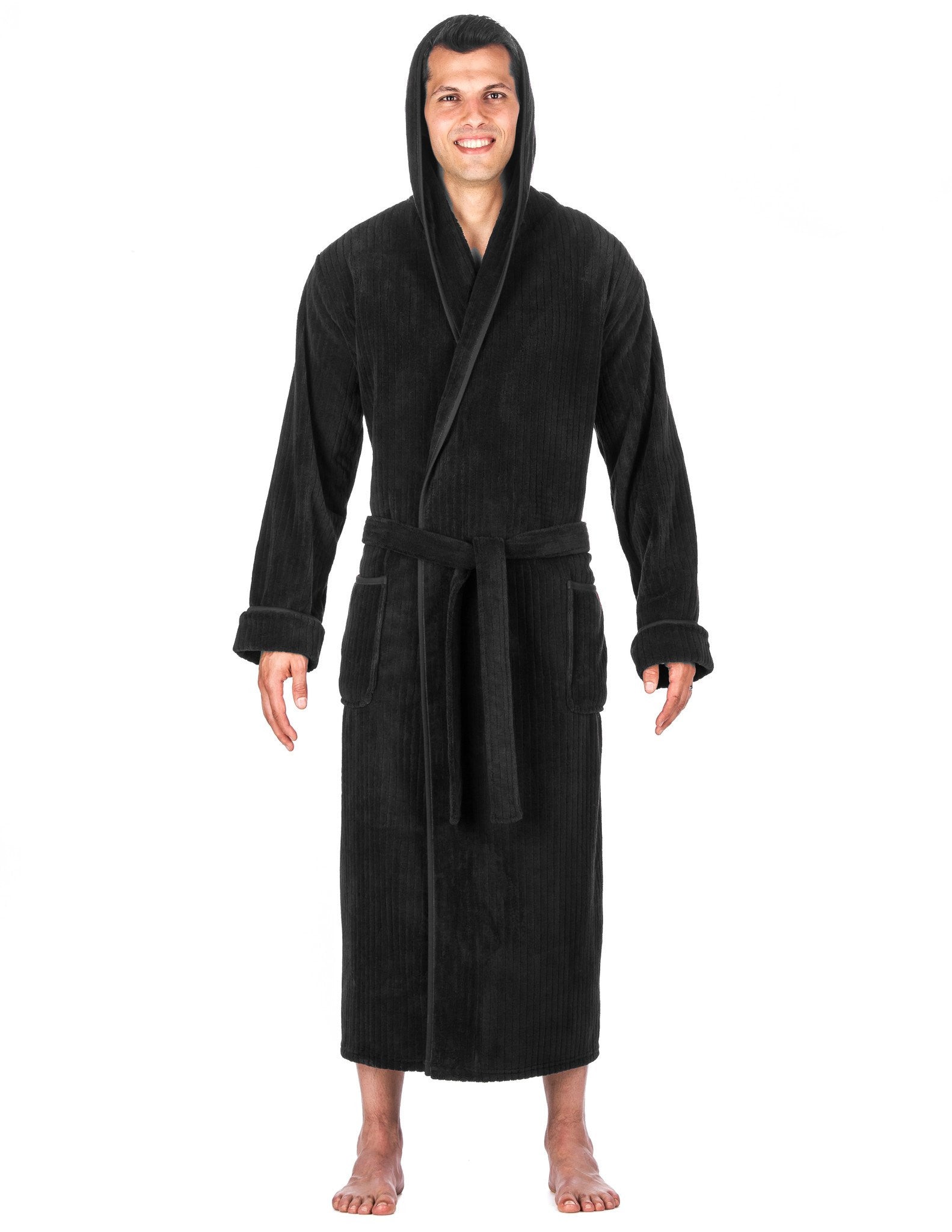 Noble Mount Men's Coral Fleece Hooded Spa/Bath Robe