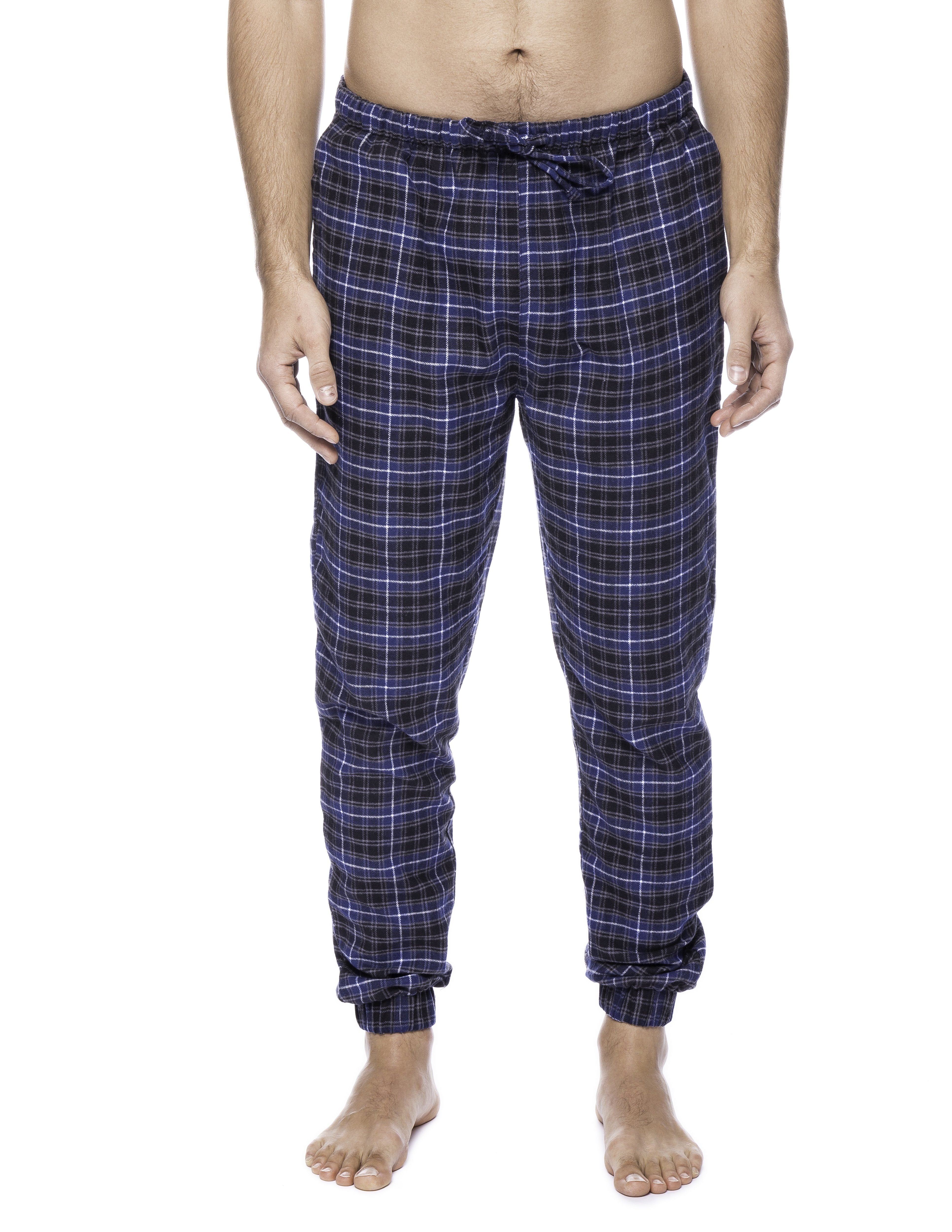 Steel Blue Checkered Flannel Pants For Men - Bombay Trooper