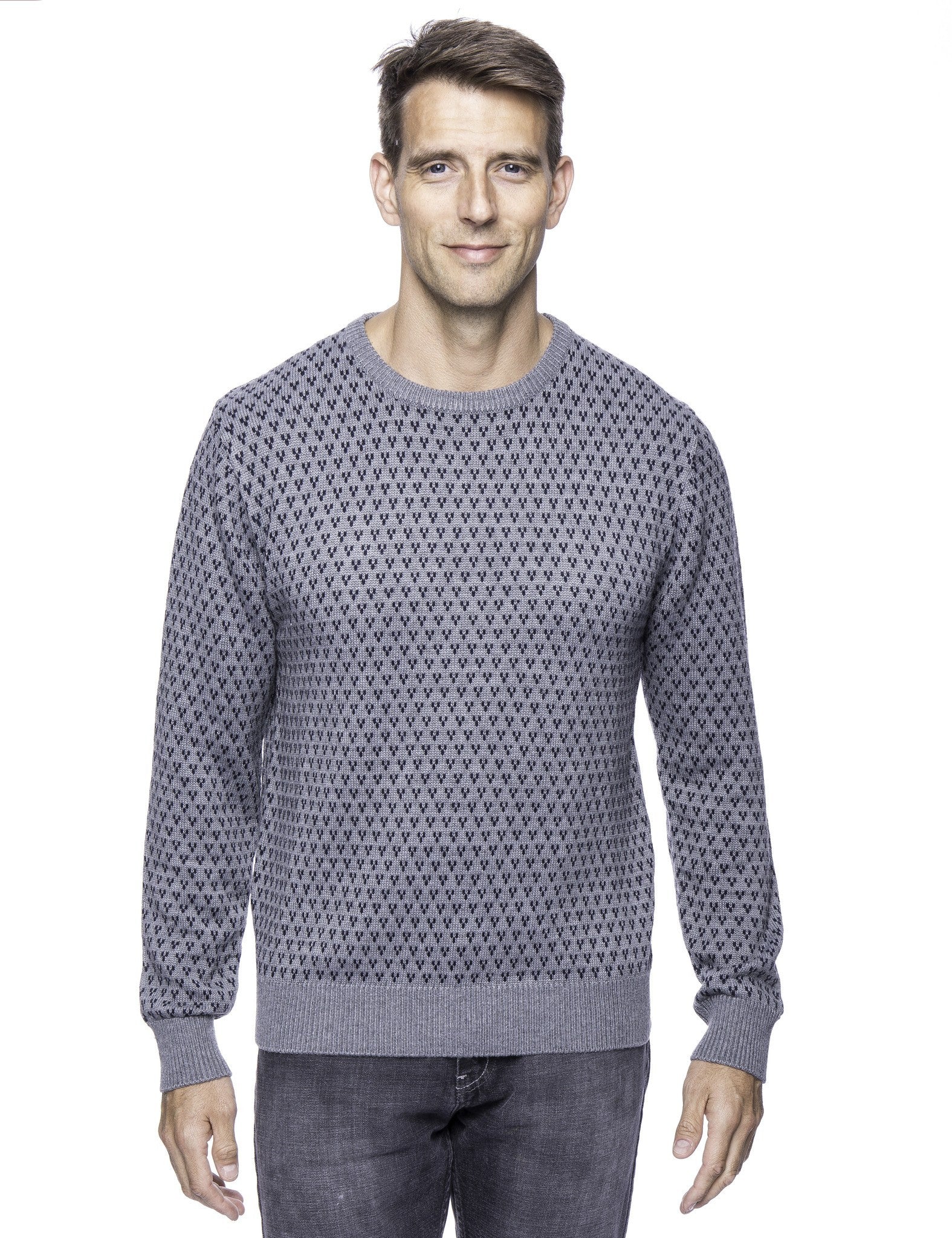Box-Packaged Tocco Reale Men's Wool Blend Crew Neck Pullover Sweater with Jacquard Effect
