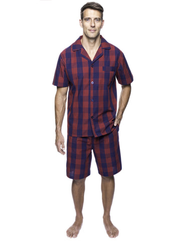 Twin Boat Men's 100% Woven Cotton Short Pajama Sleepwear Set