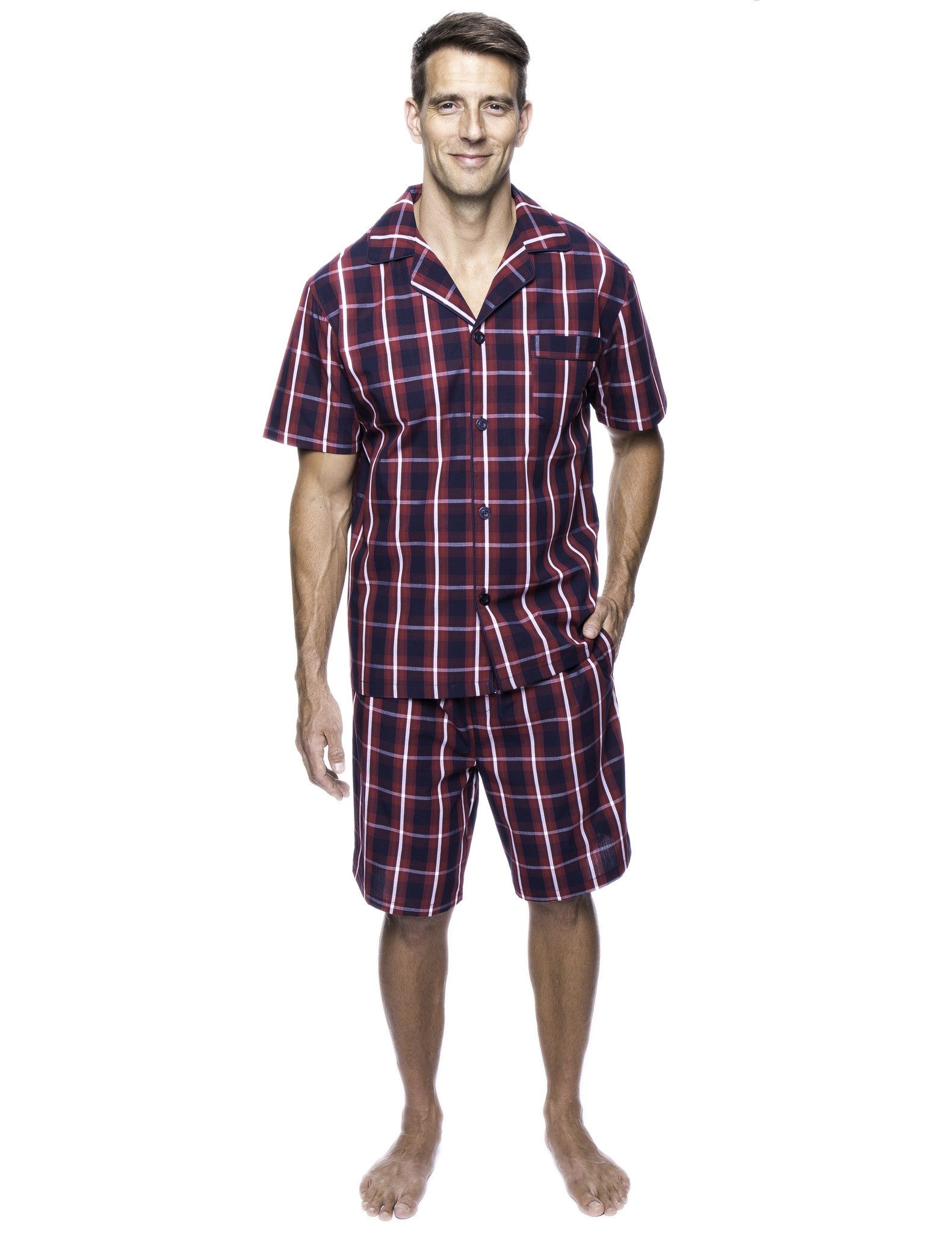 Twin Boat Men's 100% Woven Cotton Short Pajama Sleepwear Set