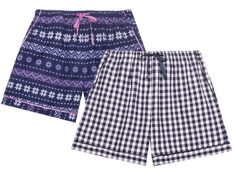 Women's Premium 100% Cotton Flannel Lounge Shorts 2-Pack