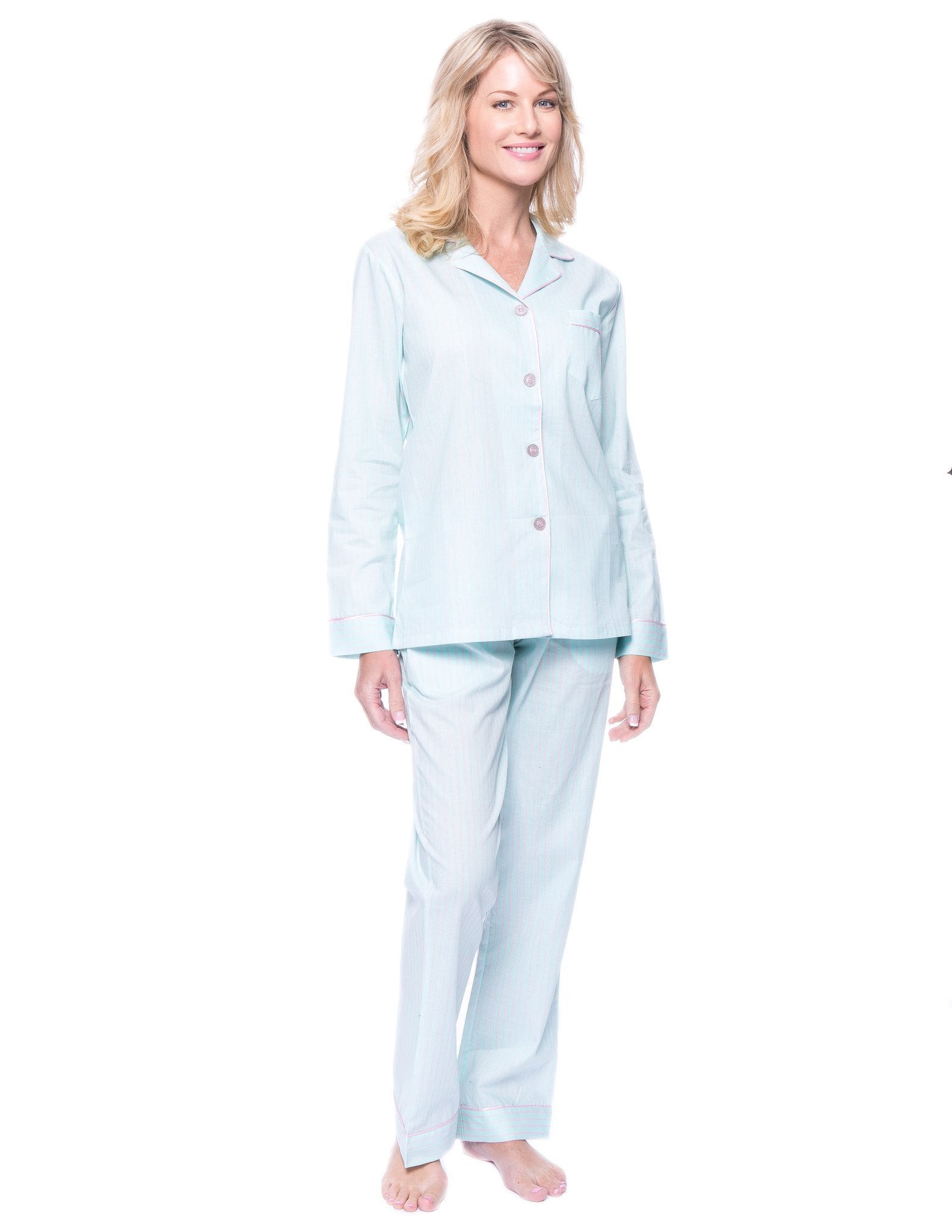 Womens 100% Cotton Poplin Pajama Set with Pockets