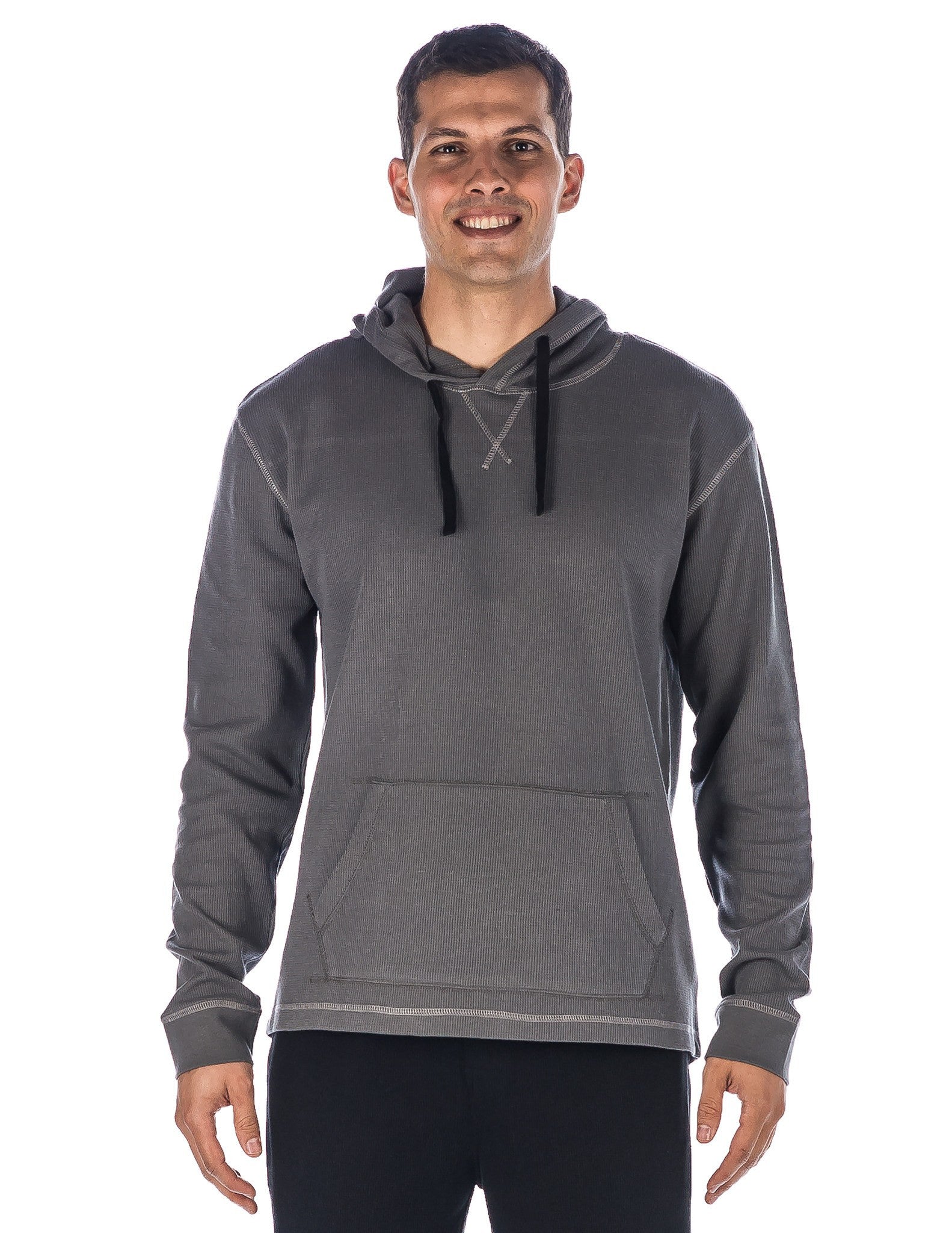 Men's Solid Thermal Lounge Hoodie - with Contrast Stitching
