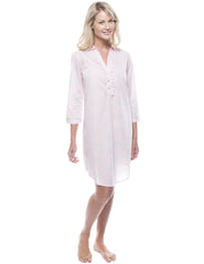 Women's 100% Cotton Poplin Long Sleeve Tunic Sleep Shirt
