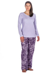 Relaxed Fit Women's Cotton Flannel Lounge Set with Crew Neck Top