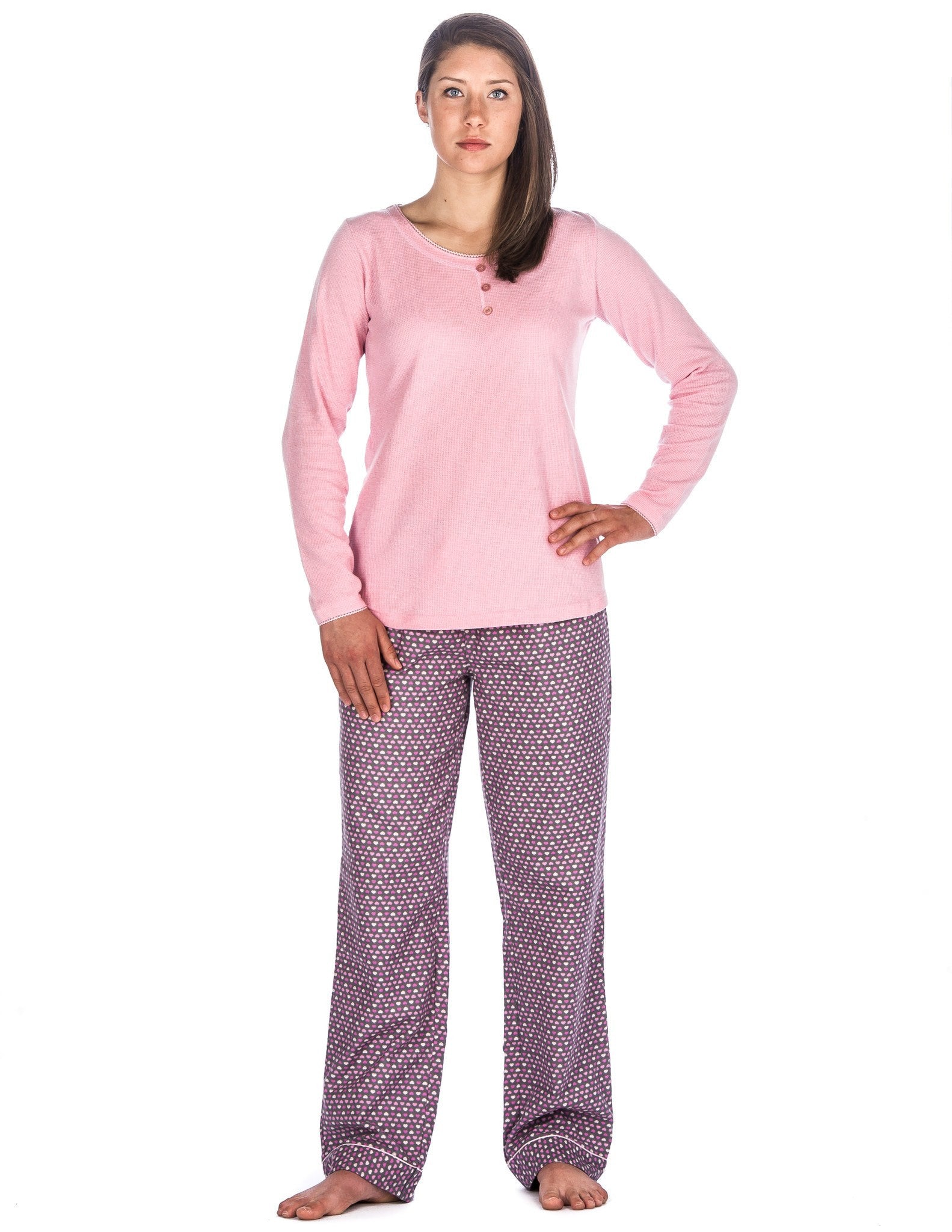 Relaxed Fit Women's Cotton Flannel Lounge Set with Crew Neck Top ...