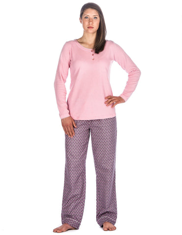 Relaxed Fit Women's Cotton Flannel Lounge Set with Crew Neck Top