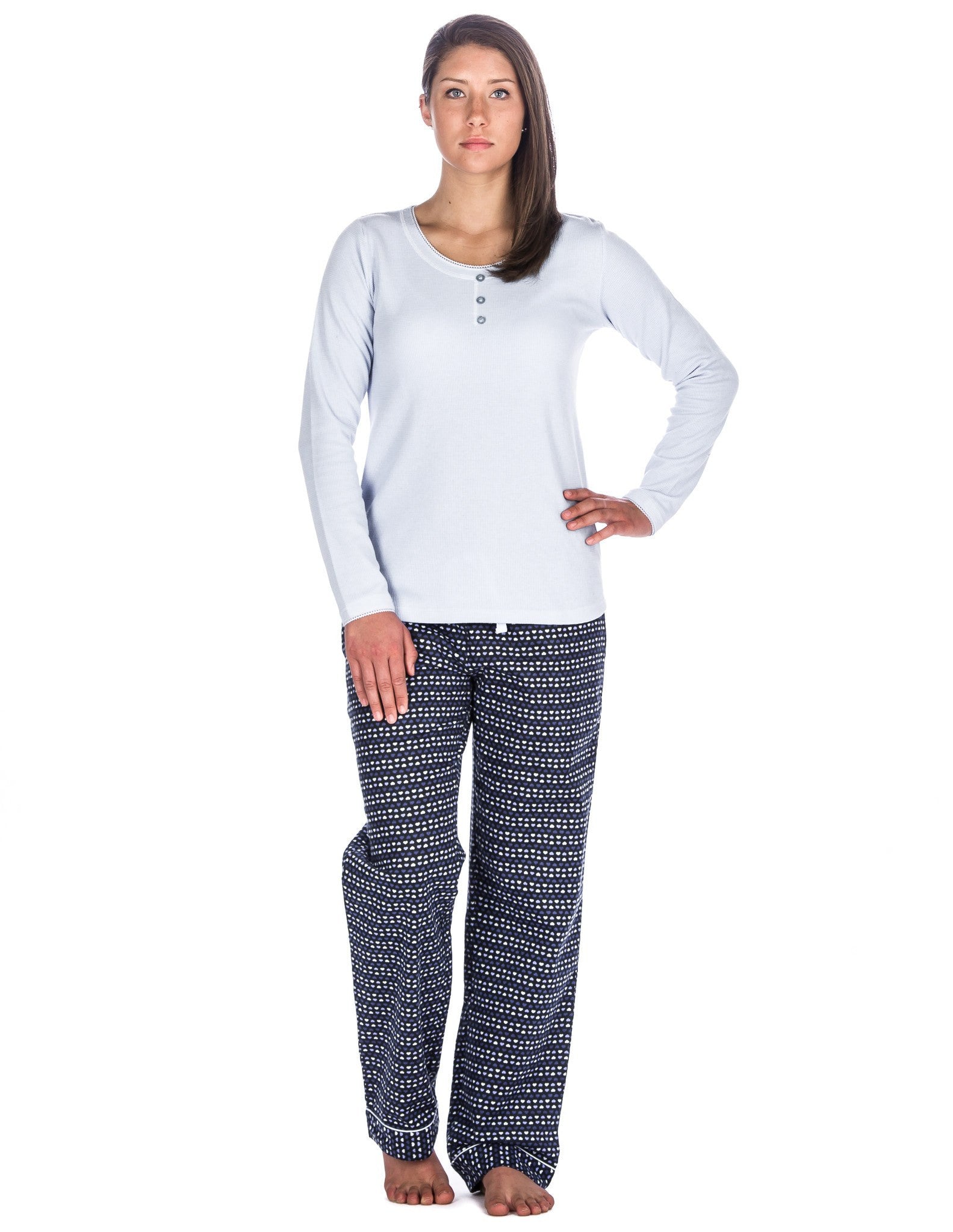 Relaxed Fit Women's Cotton Flannel Lounge Set with Crew Neck Top