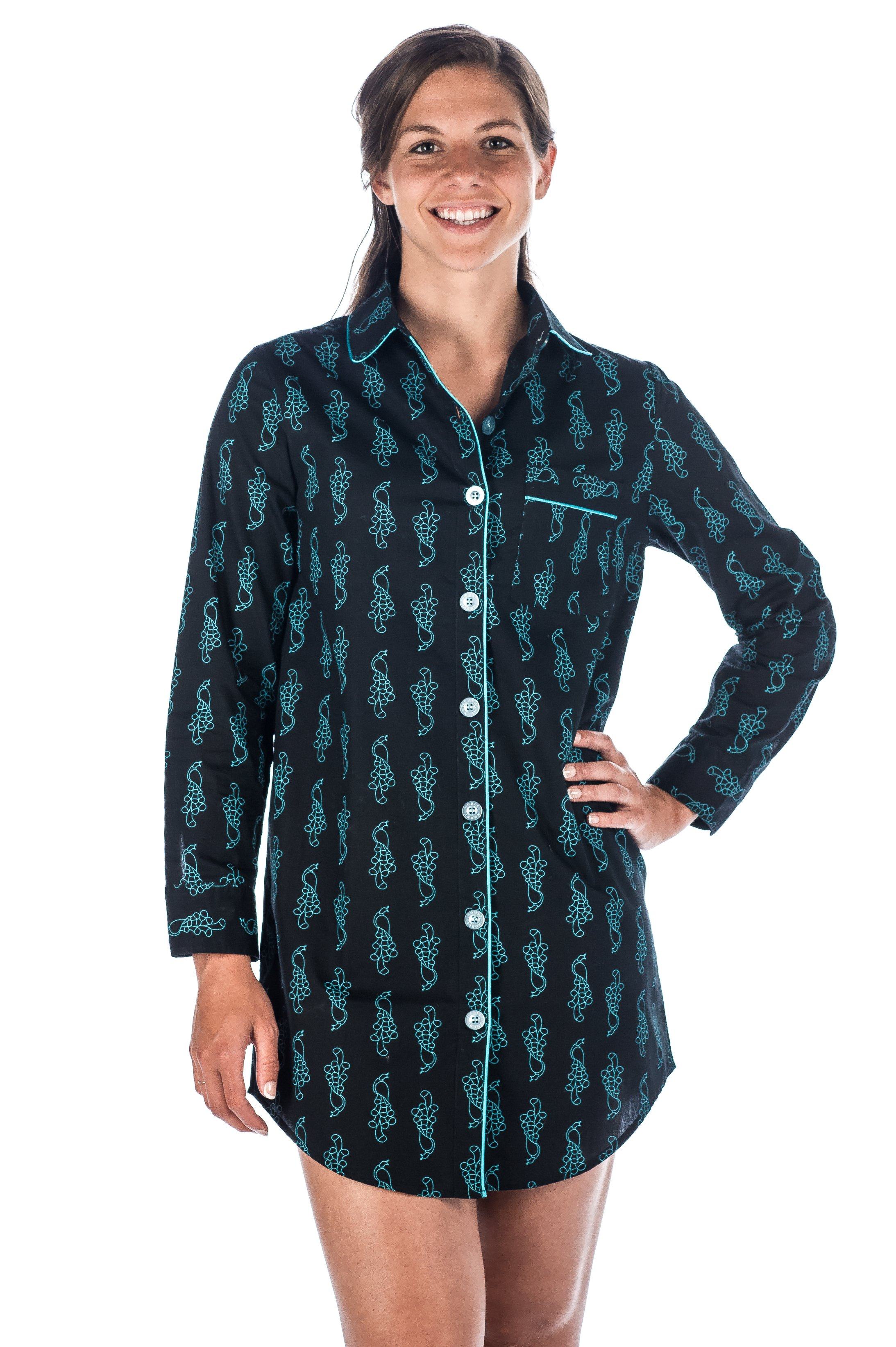 Womens Premium 100% Cotton Poplin Long Sleeve Sleep Shirt – Noble
