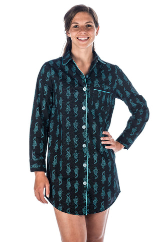 Womens Premium 100% Cotton Poplin Long Sleeve Sleep Shirt