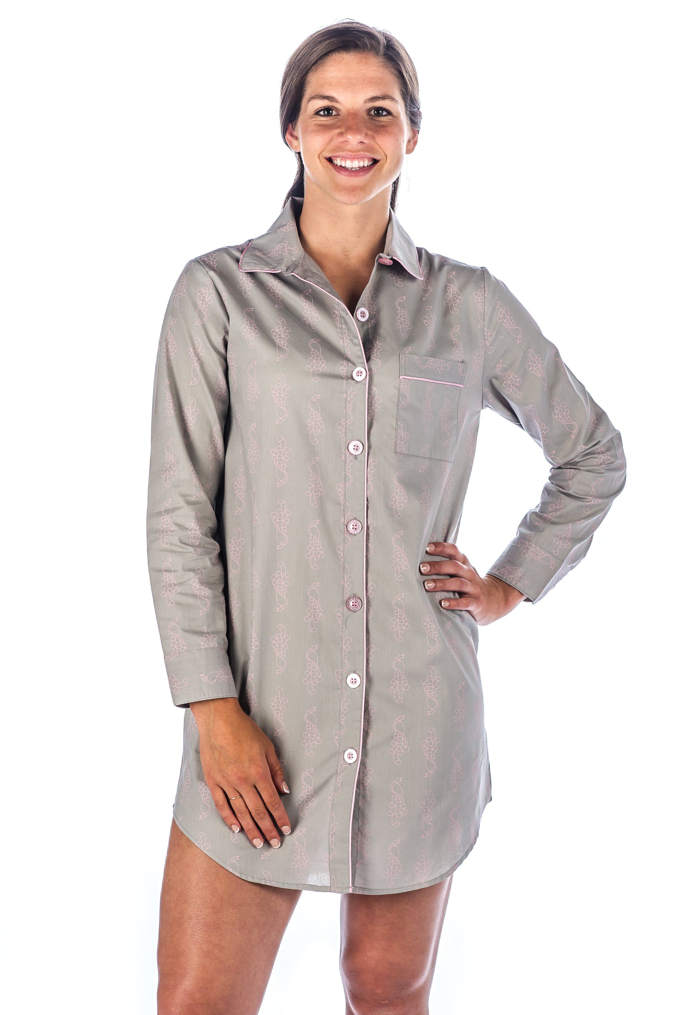 Womens Premium 100% Cotton Poplin Long Sleeve Sleep Shirt – Noble