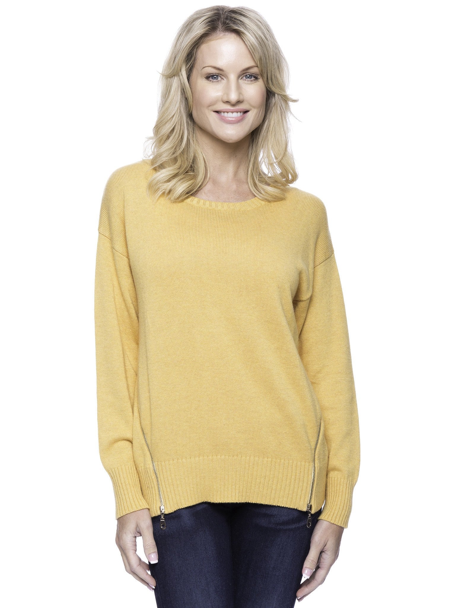Box-Packaged Tocco Reale Women's Cashmere Blend Crew Neck Sweater with Side Zip