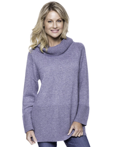 Box-Packaged Tocco Reale Women's Wool Blend Cowl Neck Sweater with Contrast Stitch Panel