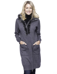 Box-Packaged Tocco Reale Women's Wool Blend Zip Cardigan with Fur Trim Hood