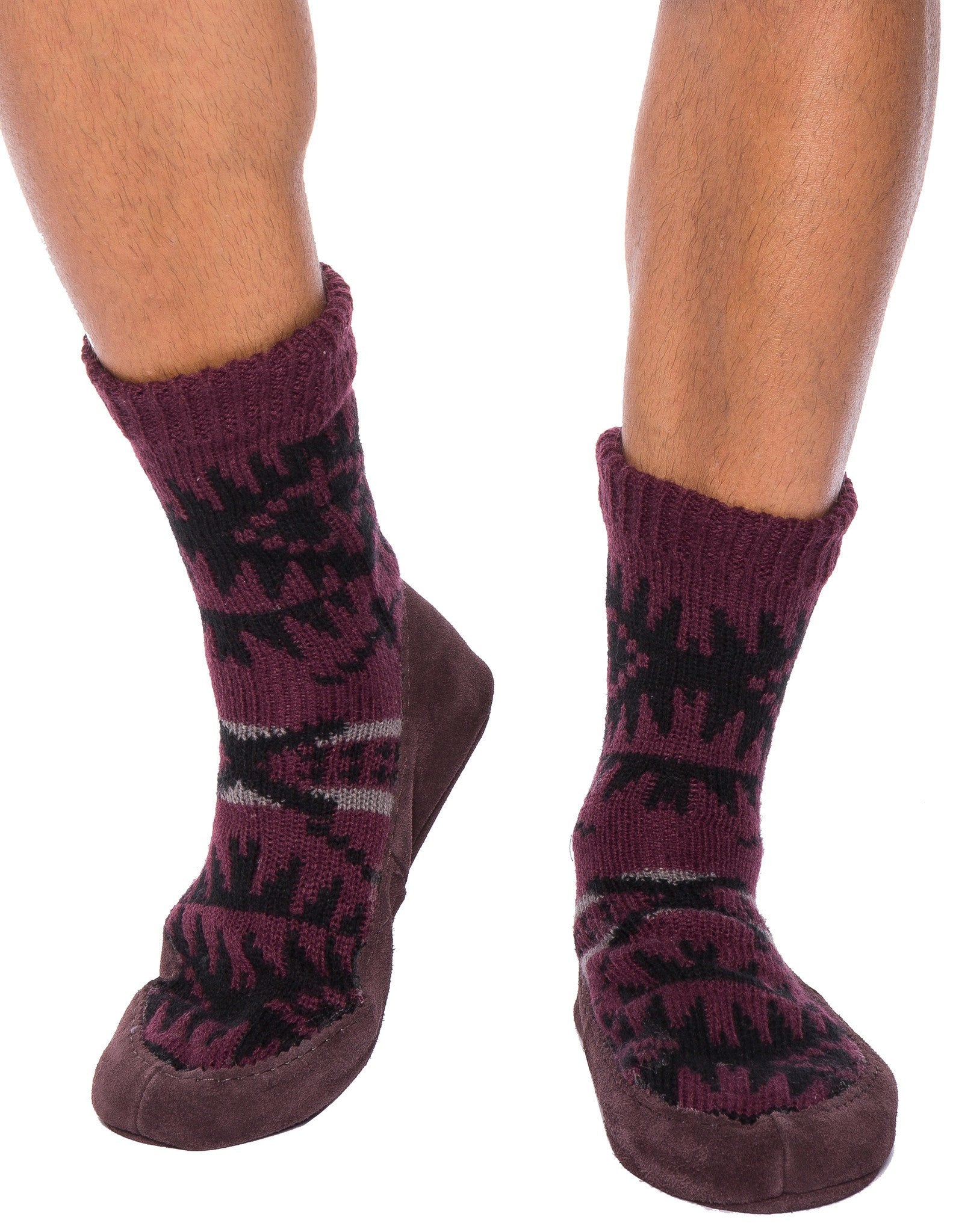 Men's Knit Moccassin Style Slipper Socks with Suede Sole
