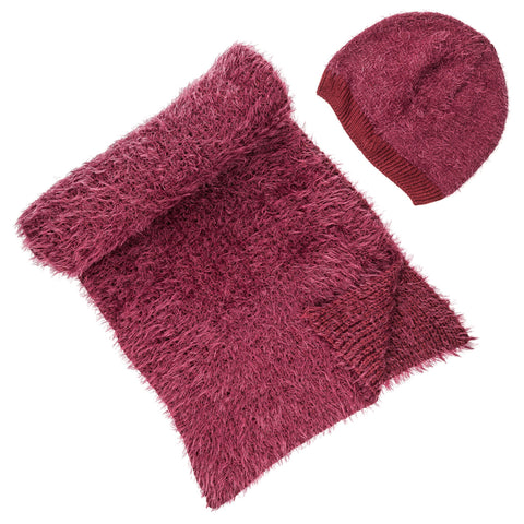 Women's Luxe Feather Winter Scarf and Hat Set