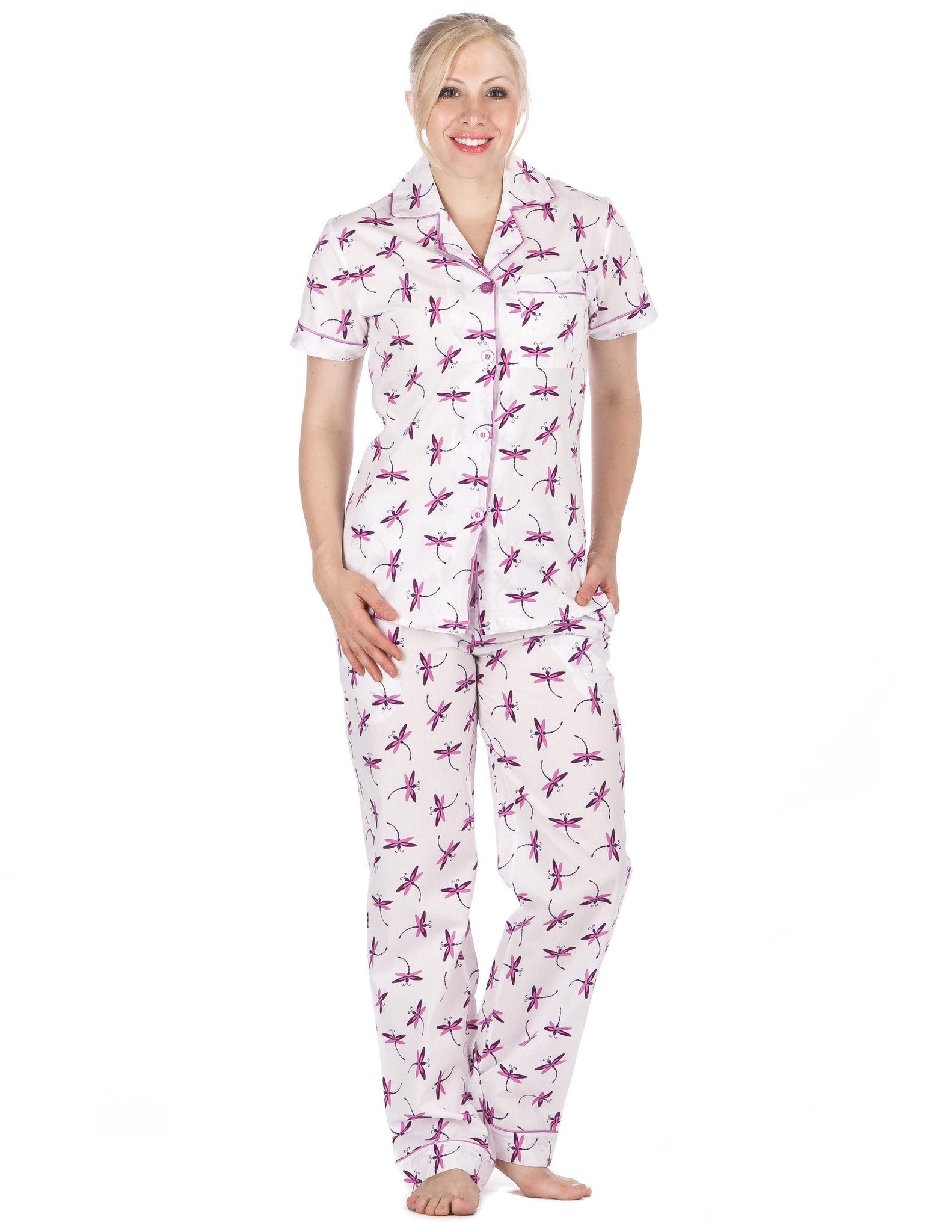 Women's Premium 100% Cotton Poplin Short Sleeve Pajama Set