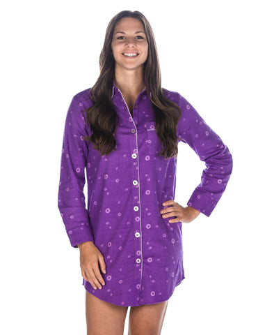 Women's Premium 100% Cotton Flannel Long Sleeve Sleep Shirt
