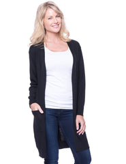 Box-Packaged Tocco Reale Women's Wool Blend Long Open Cardigan - Black