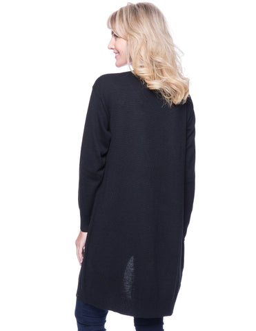 Box-Packaged Tocco Reale Women's Wool Blend Long Open Cardigan - Black