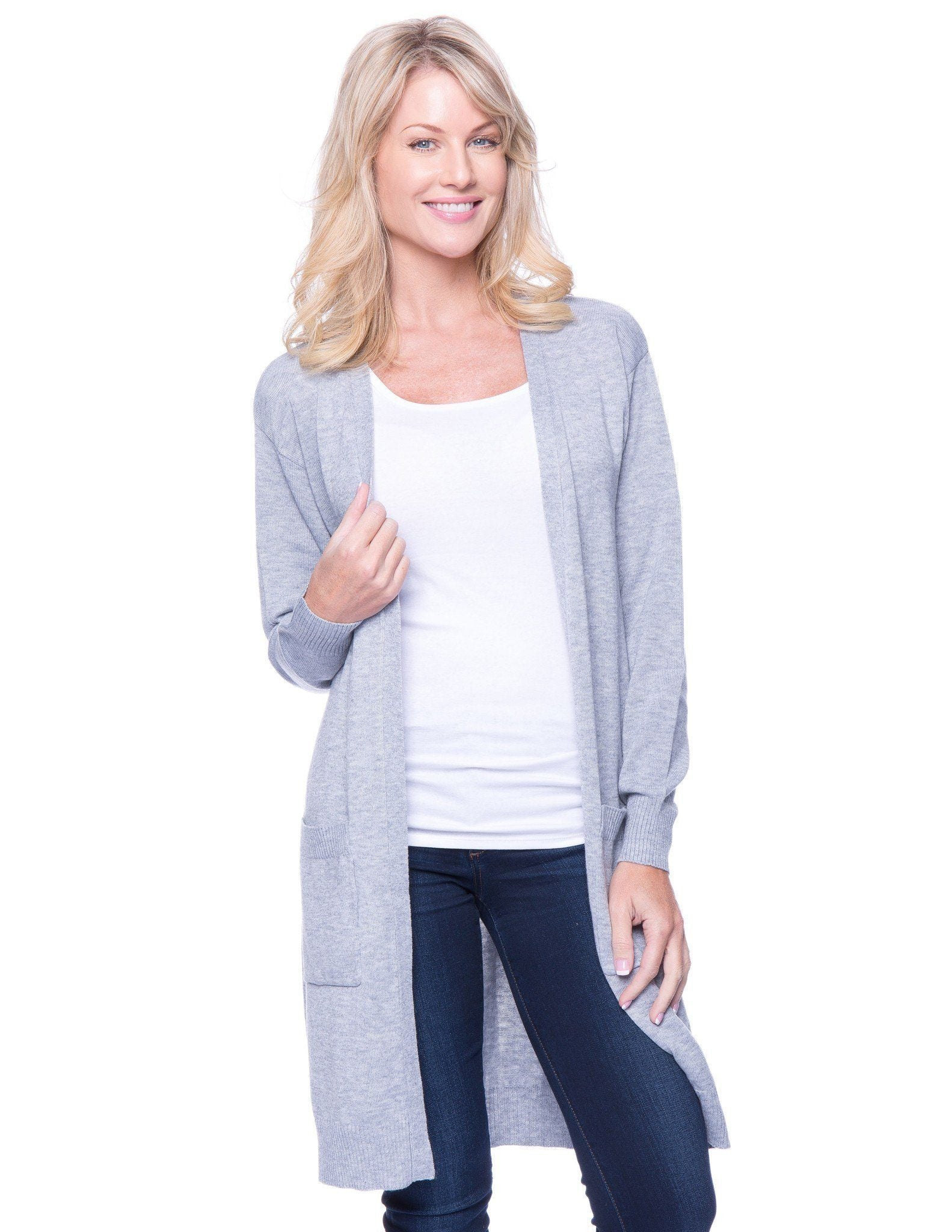 Box-Packaged Tocco Reale Women's Wool Blend Long Open Cardigan - Heather Grey