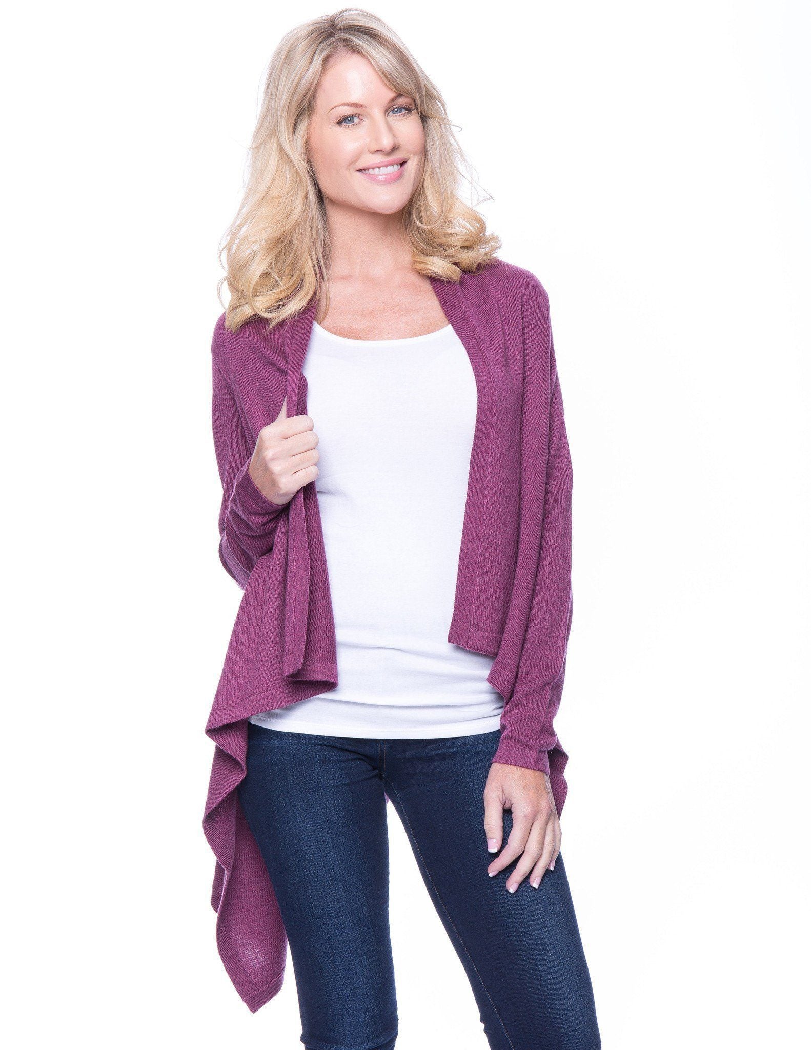 Box-Packaged Tocco Reale Women's Wool Blend Open Cardigan - Plum