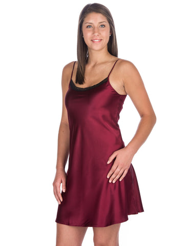 Women's Premium Satin Chemise/Nightgown with Lace Accent