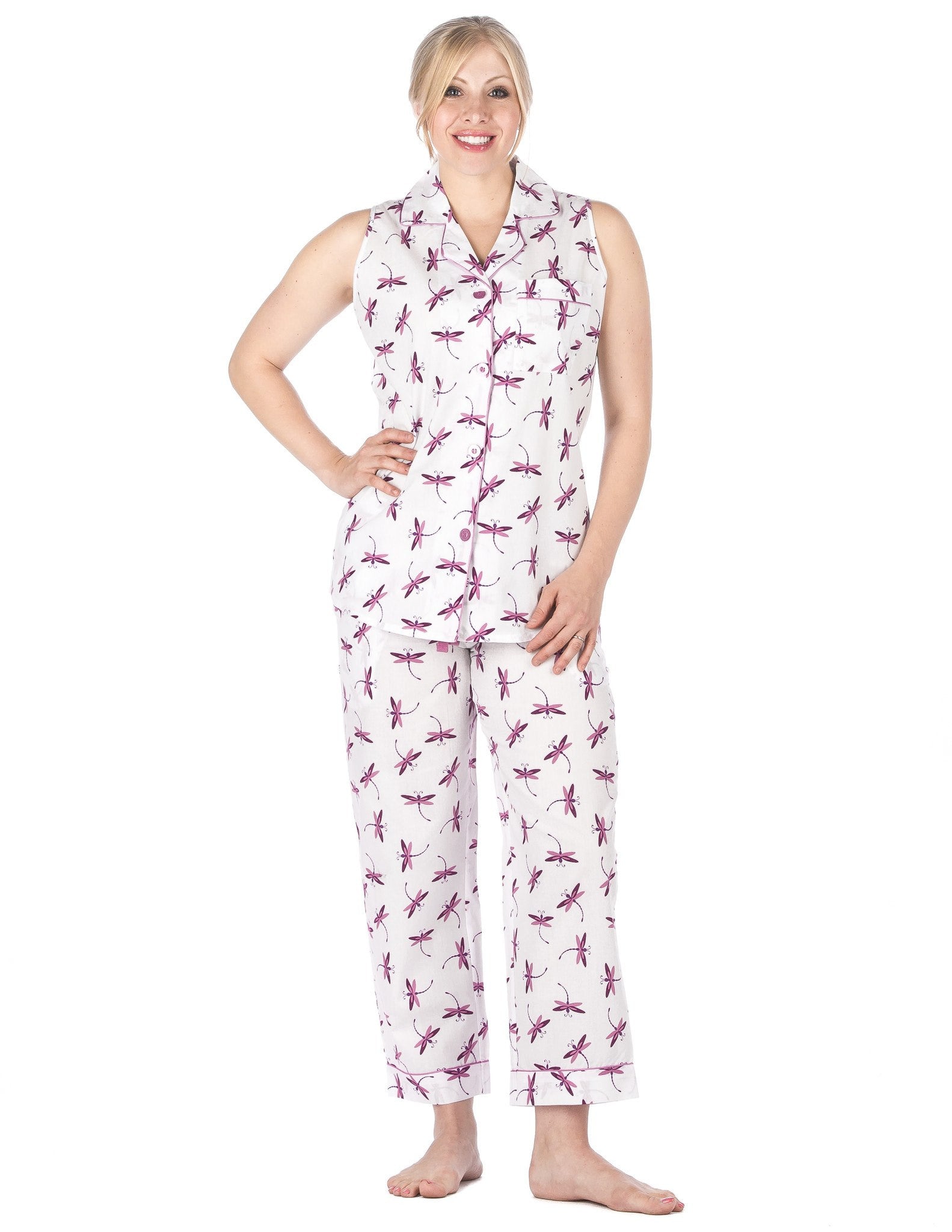 Women's Premium 100% Cotton Poplin Sleeveless Pajama Set