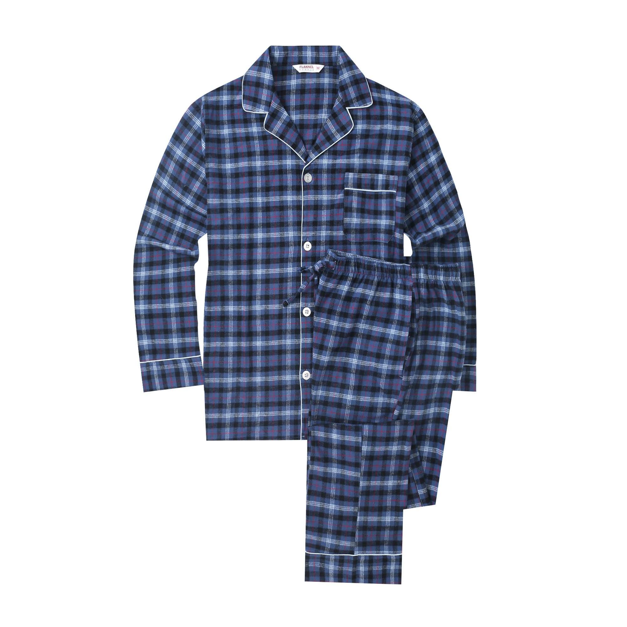 Flannel People Mens 100% Cotton Flannel Pajama Set with Pant Pockets & Drawstring