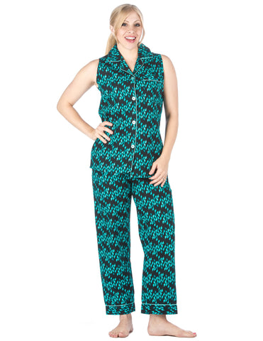 Women's Premium 100% Cotton Poplin Sleeveless Pajama Set