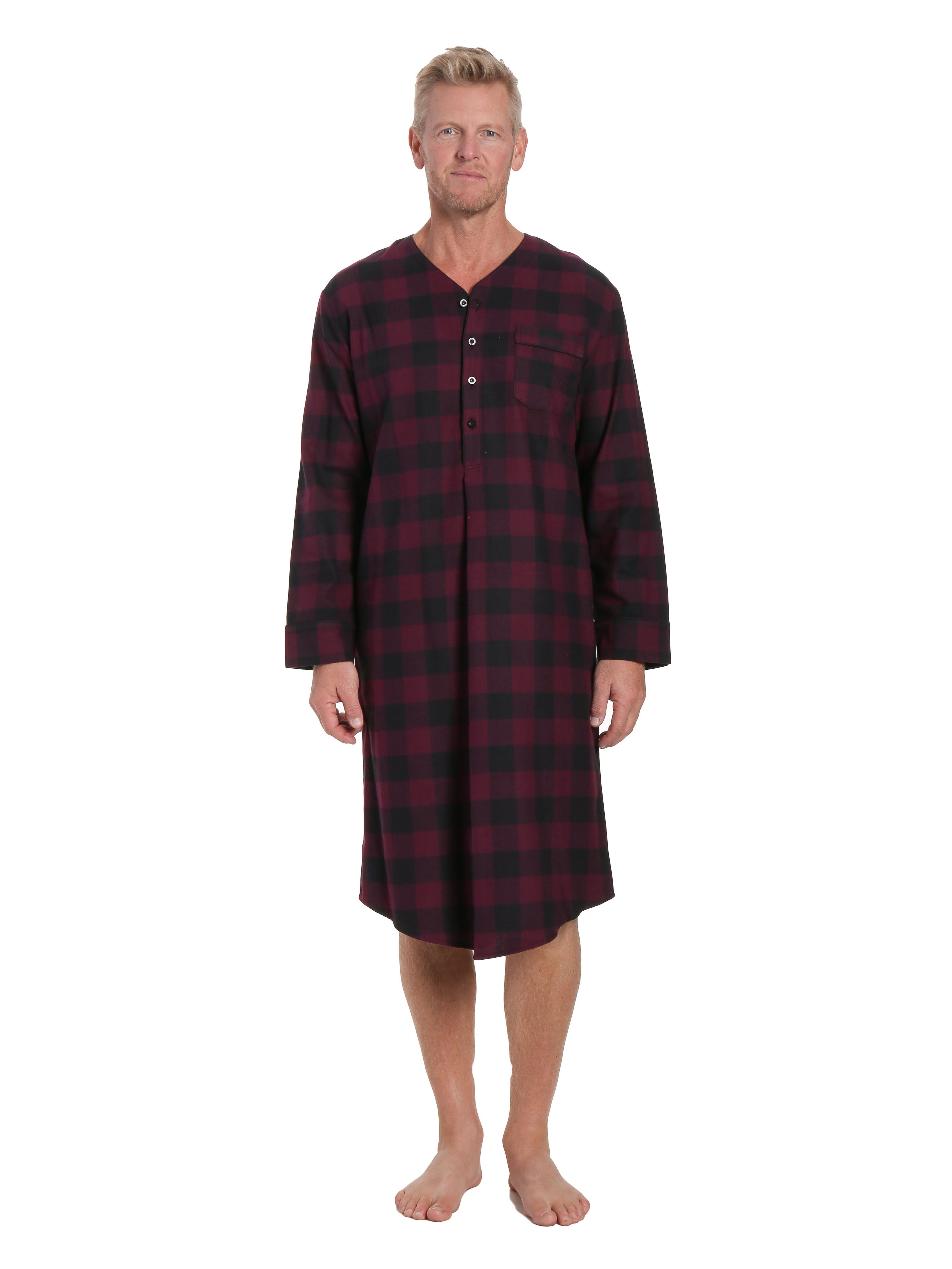Mens Nightshirt - 100% Cotton Flannel Mens Nightshirts for Sleeping