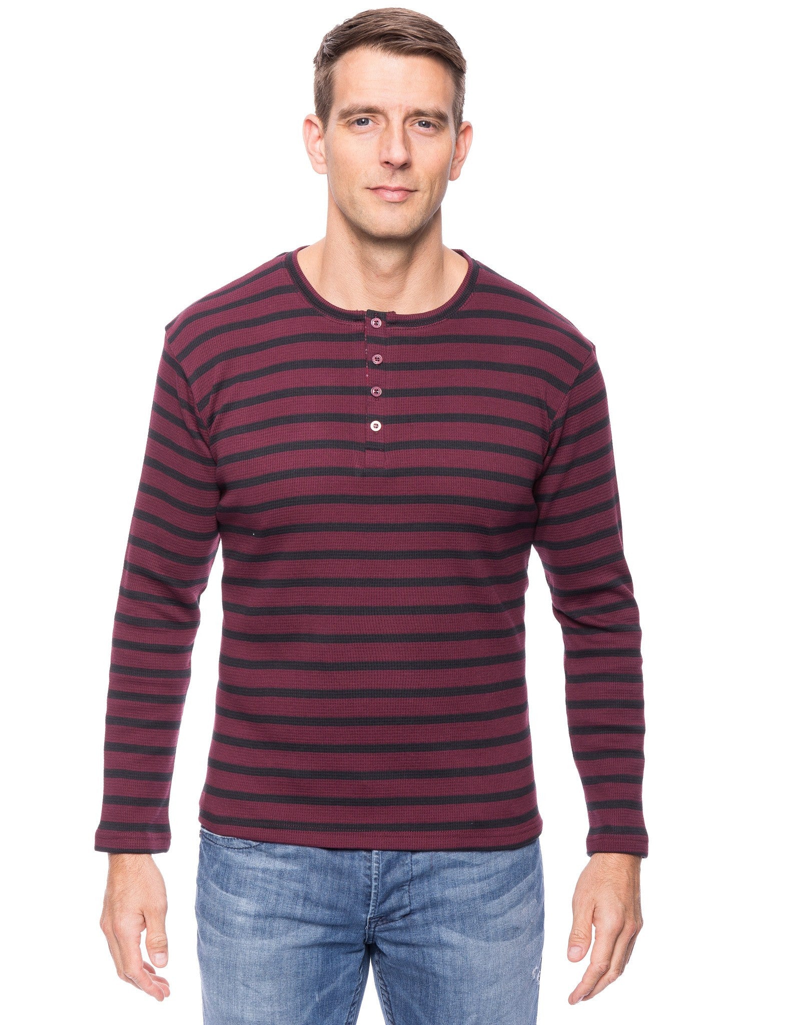 Men's Solid Thermal Henley Long Sleeve T-shirts