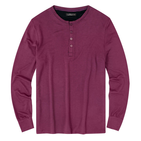 Men's Jersey Knit French Terry Long Sleeve Henley Top