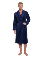 Luxurious Noble Mount Men's Coral Fleece Plush Robe with Shawl Collar - Soft, Warm, and Cozy Full-Length Bathrobe with Pockets and Tie Belt