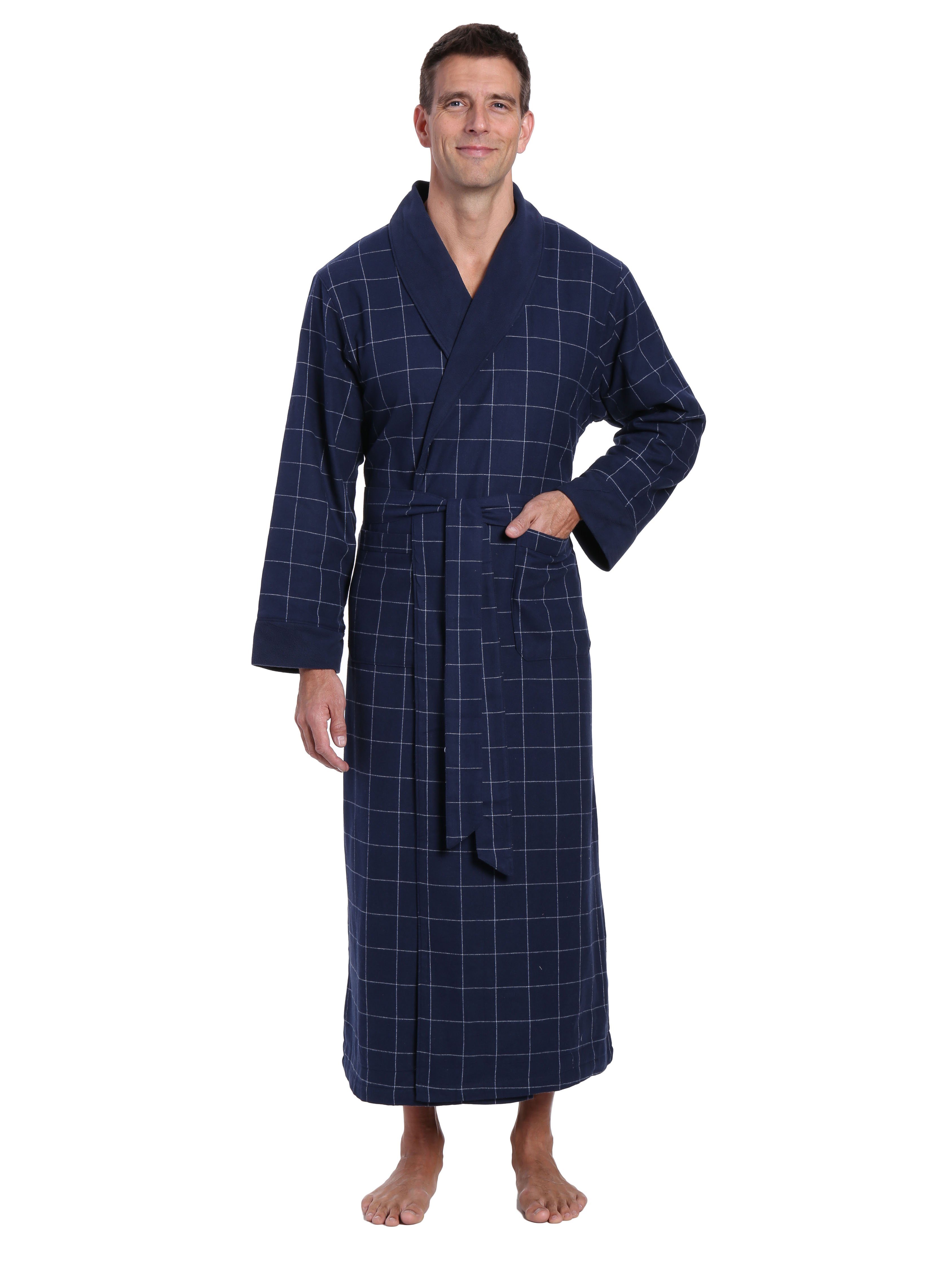 Noble Mount Men's 100% Cotton Flannel Fleece Lined Robe