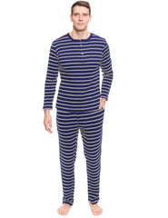 Men's Waffle Knit Thermal Henley Lounge Set with Tapered Pants