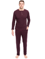 Men's Waffle Knit Thermal Henley Lounge Set with Tapered Pants