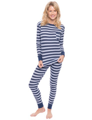Womens Waffle Knit Thermal Sleep Set - Cute Prints