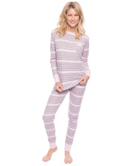 Womens Waffle Knit Thermal Sleep Set - Cute Prints