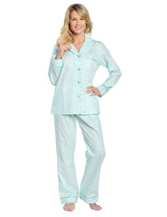 Womens Premium 100% Cotton Poplin Pajama Set with Ruffles