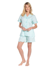 Womens Premium 100% Cotton Poplin Sort Pajama Set with Ruffles