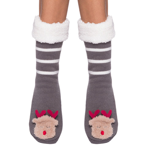 Women's Cute Knit Animal Face Slipper Socks