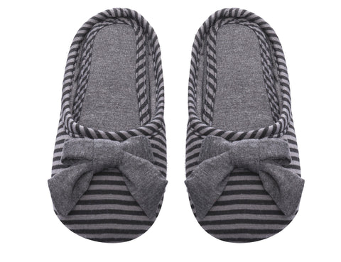 Women's Slip On Striped Slipper with Accent Bow