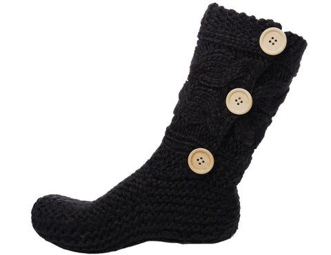 Women's Thick Knit Sweater Slipper Socks with Button Accent