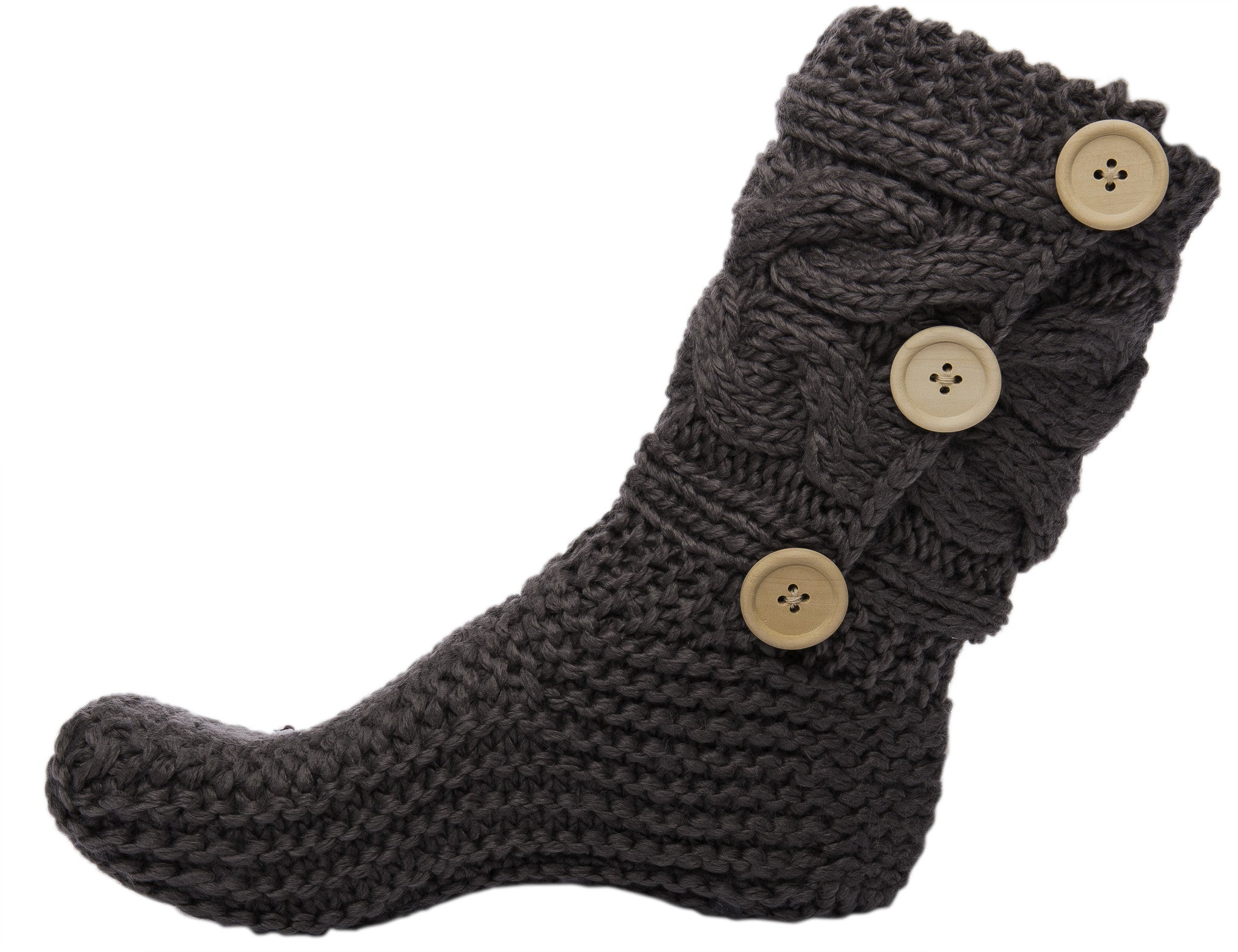 Women's Thick Knit Sweater Slipper Socks with Button Accent