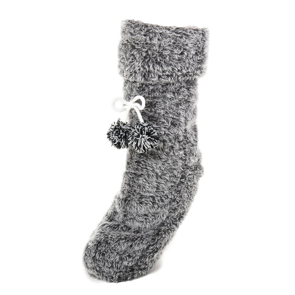 Women's Fuzzy Plush Tall Slipper Socks with PomPoms Noble Mount