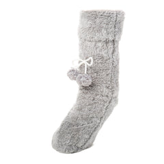Women's Fuzzy Plush Tall Slipper Socks with Pom-Poms