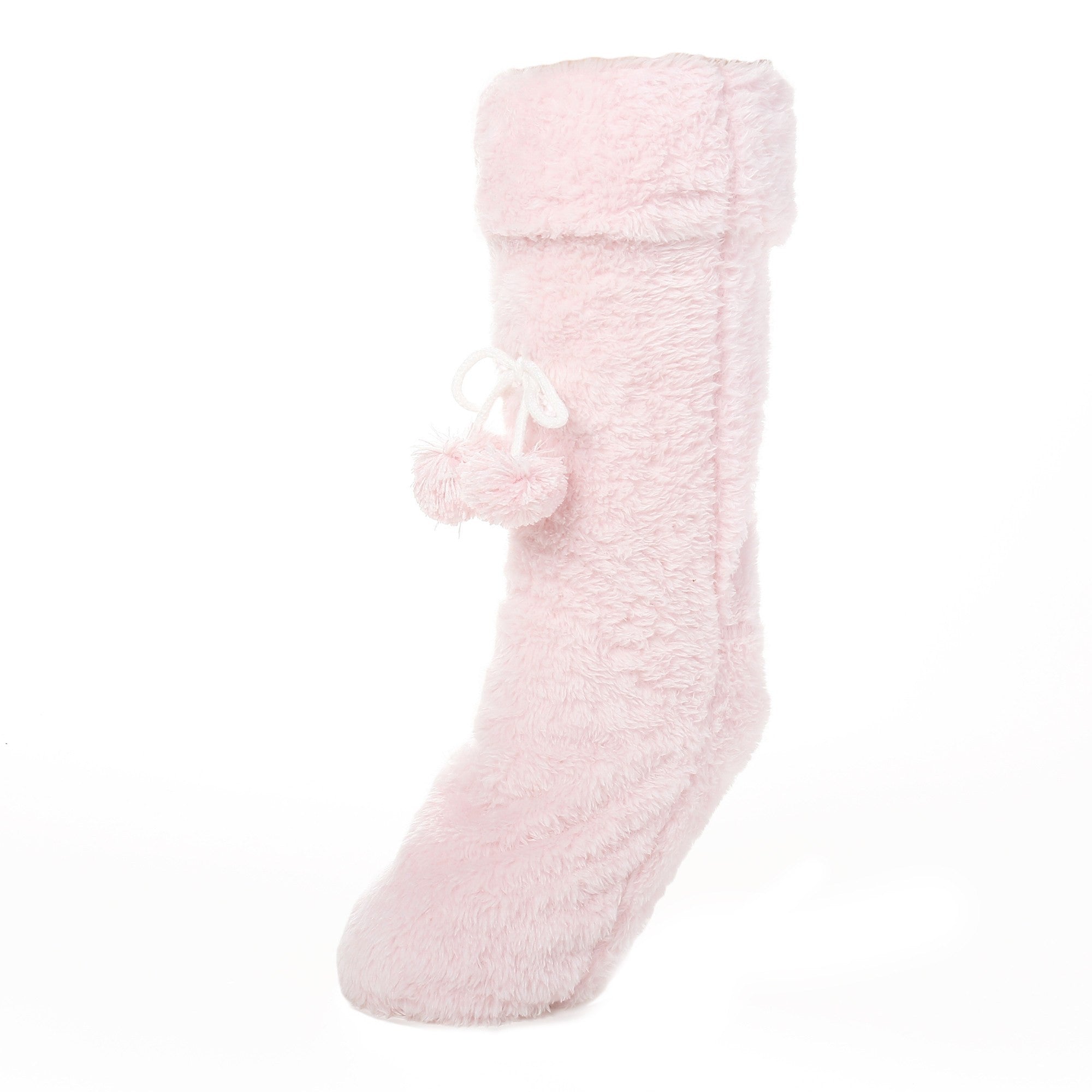 Women's Fuzzy Plush Tall Slipper Socks with Pom-Poms