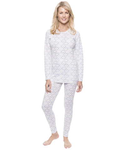 Womens Printed Extreme Cold Waffle Knit Thermal Top and Bottom Set